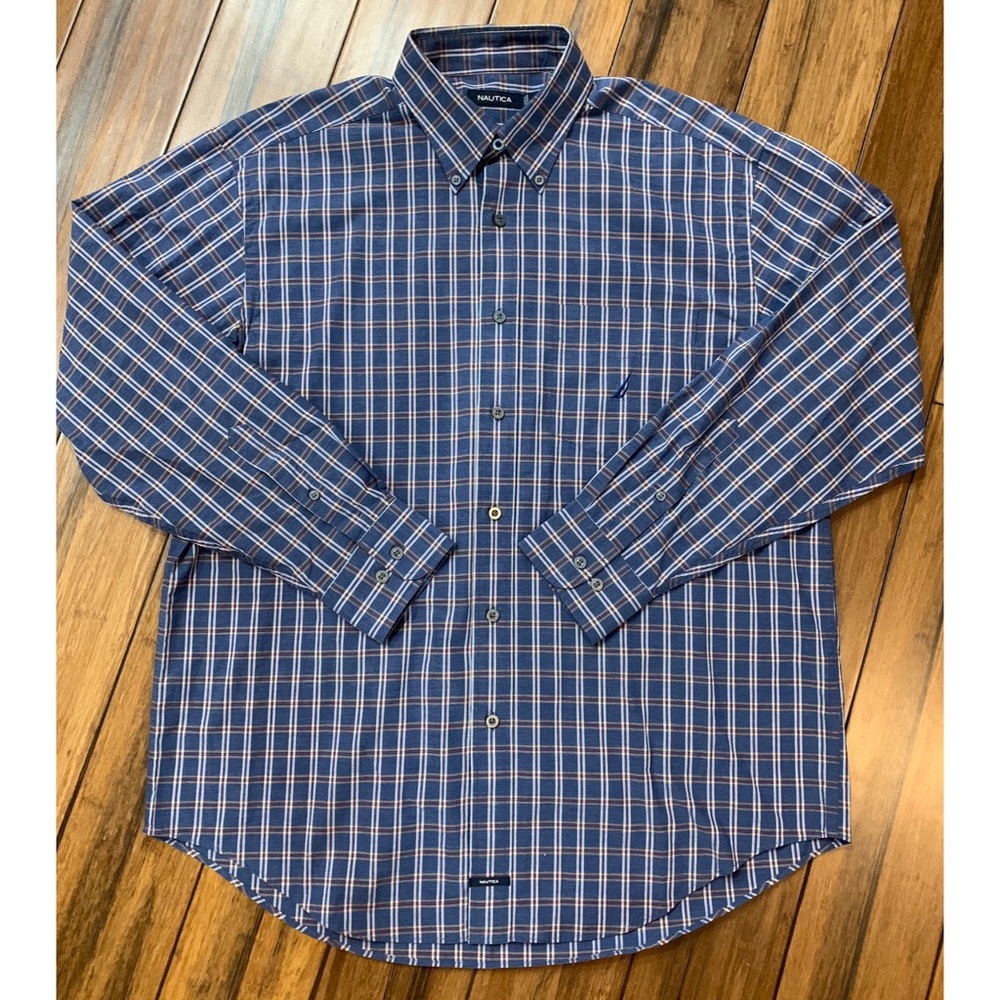 Nautica Long Sleeve Button Down Shirt Blue Large